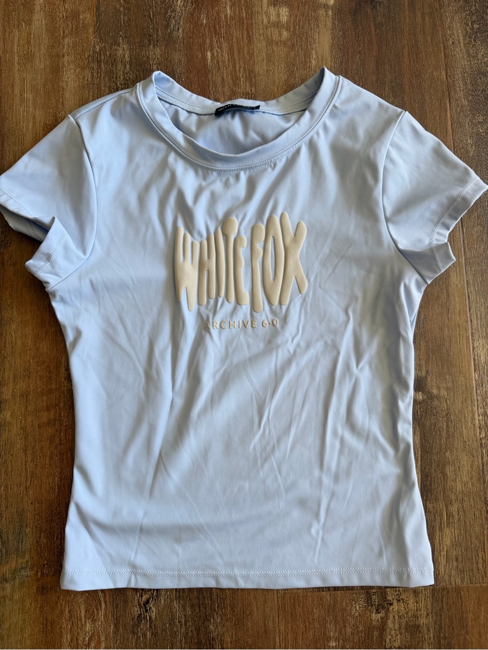 White Fox Light Blue Archive 6.0 Logo Baby Tee New Without Tags